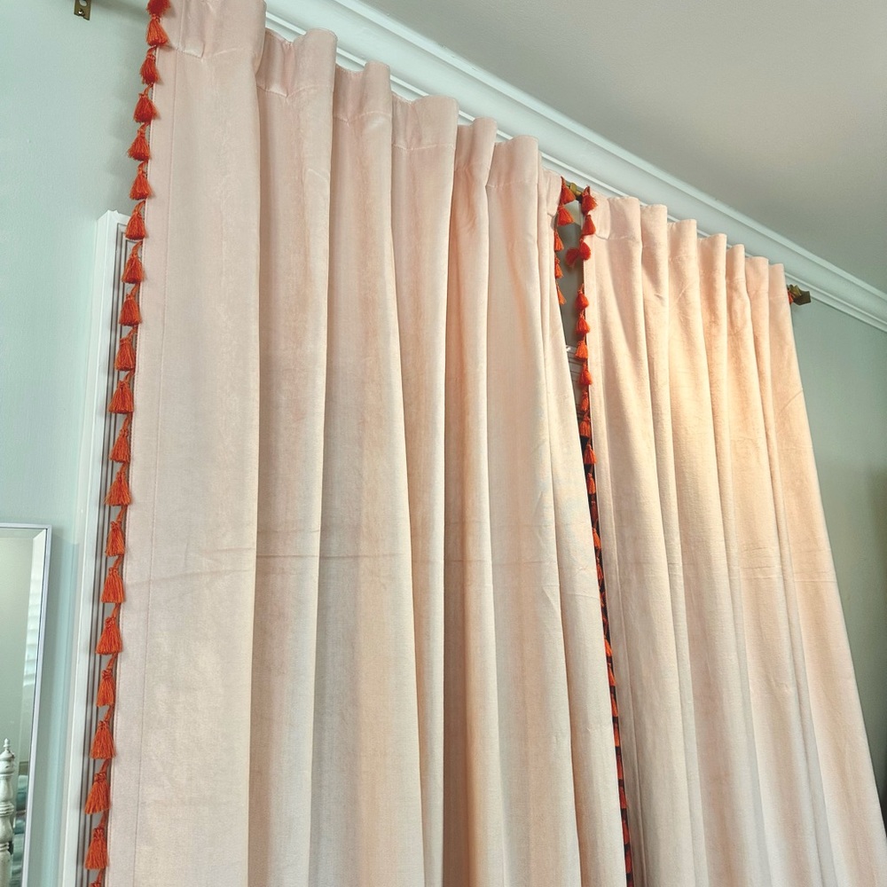 2 set Opalhouse pink velvet curtain panel salmon tassels